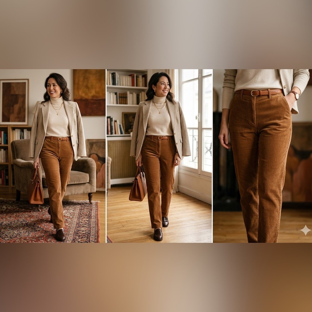 St. Johns Bay Womens 16P Corduroy Pants Brown Straight Leg Stretch Cotton Camel